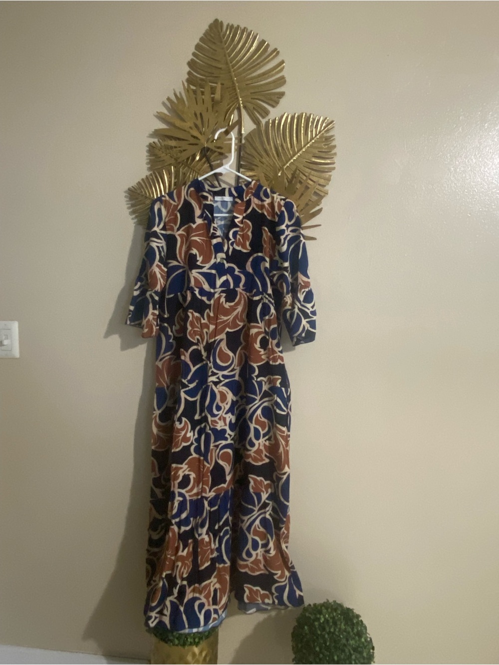 Blue and Brown Floral Print Maxi Dress